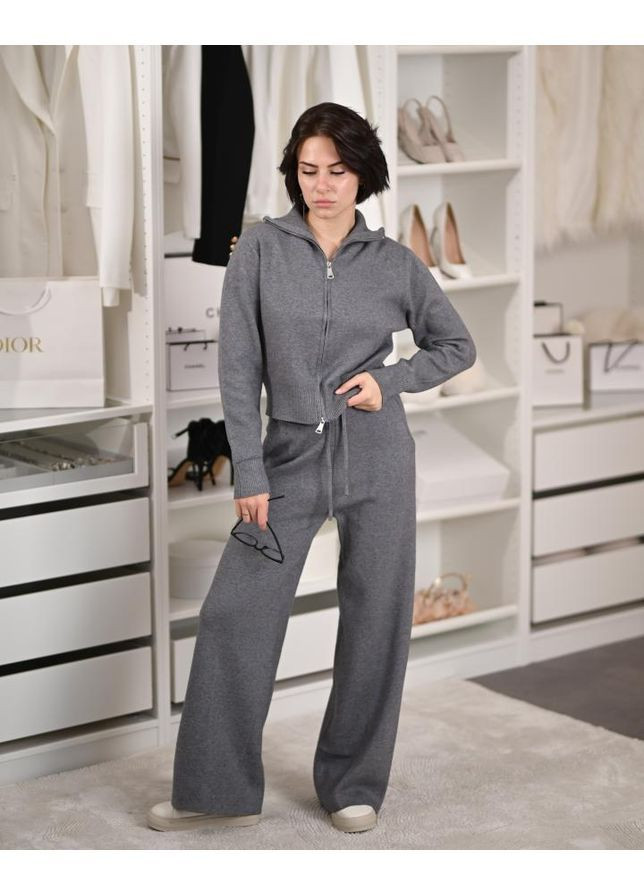 Женский вязаный костюм на молнии серый No Brand (368971419)