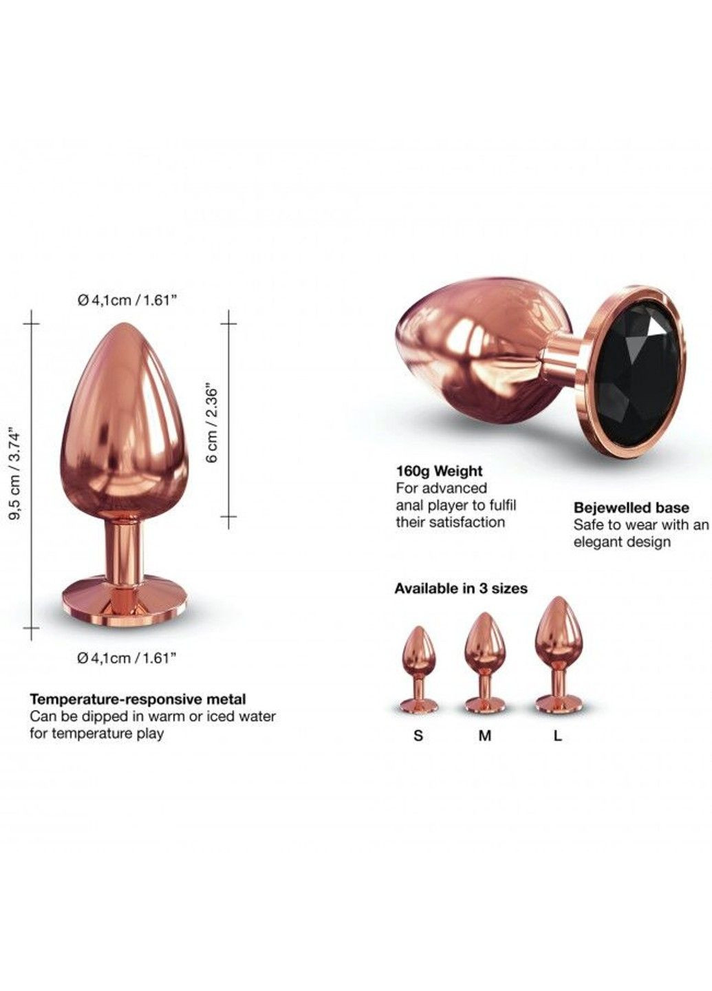 Металева анальна пробка із прикрасою у вигляді кристалу - Diamond Plug Rose Gold L Dorcel (298473392)