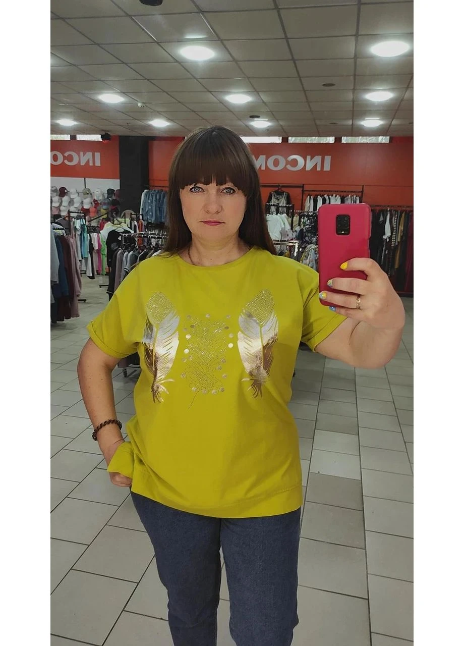 Футболка жіноча оверсайз бавовна салатова No Brand - (387591055)