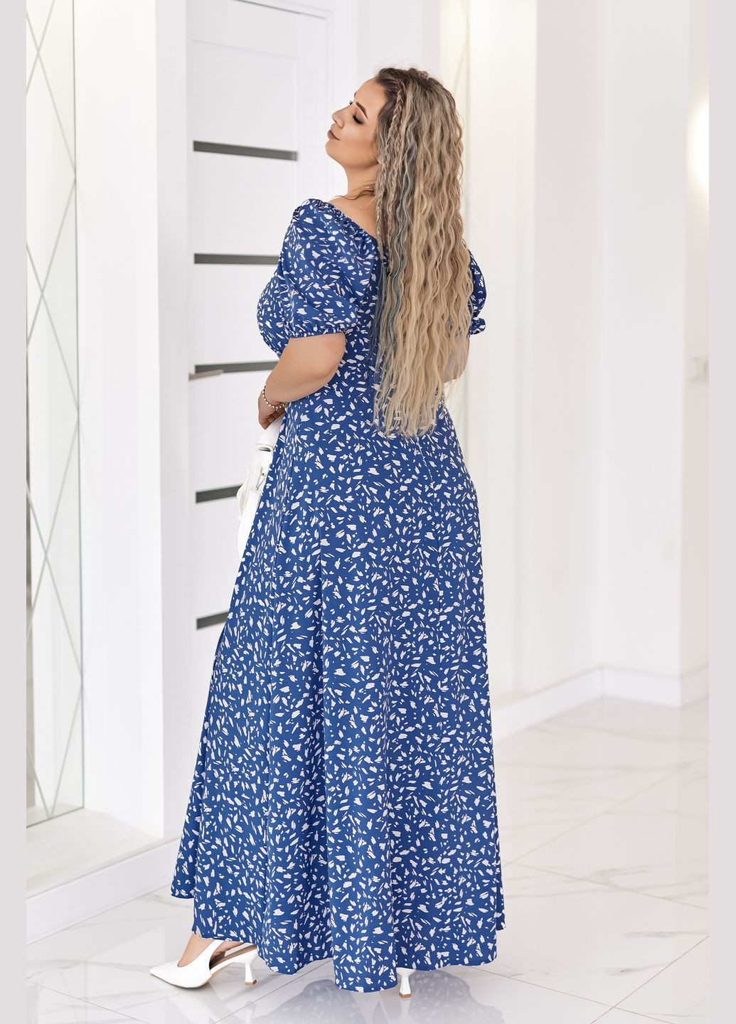 Голубое повседневный женское платье макси сарафан длинный свободного кроя No Brand