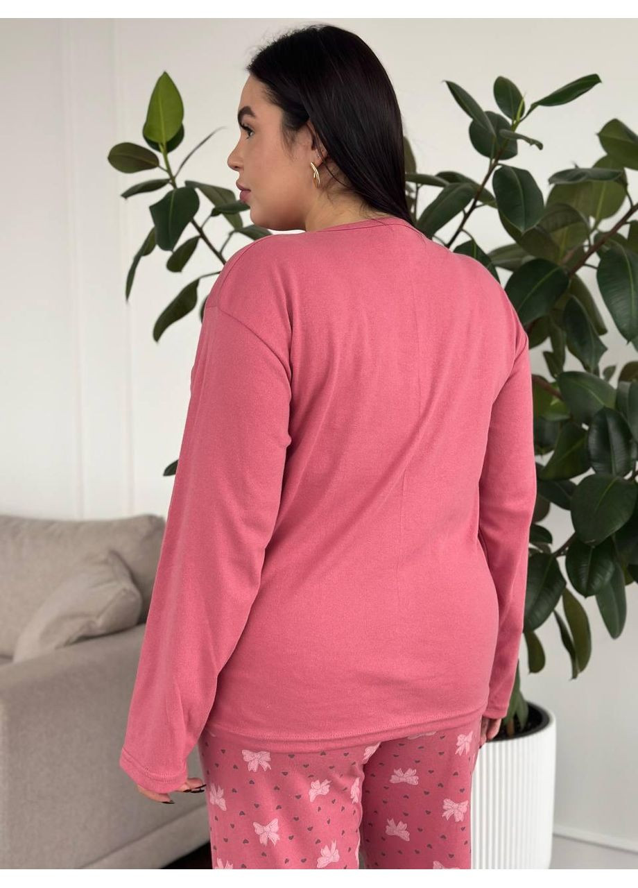 Рожева жіноча піжама plus size рожева з принтом котиків / піжама жіноча великих розмірів рожева трикотажна No Brand