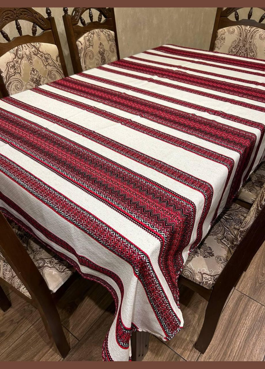 Льняная скатерть с орнаментом 150х180 Белый с красным (П4К-skatert-dom-001-02) No Brand (323160838)