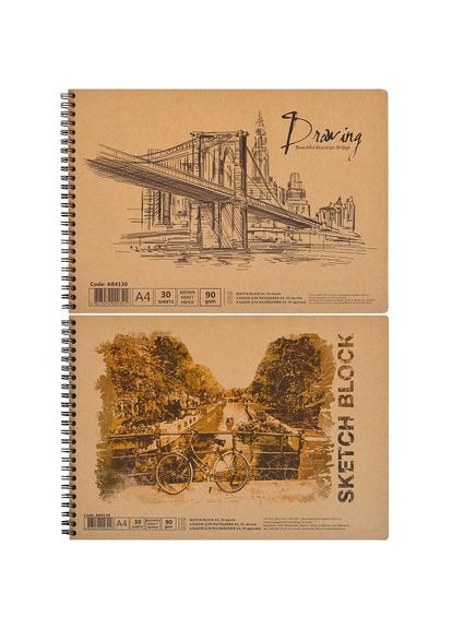 Альбом для рисования А4 "KRAFT" 30 листов, 96г/м², на спирали Офорт (322504086)