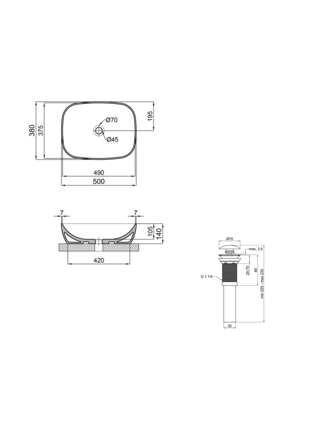 Комплект Cardinal: Раковина накладная 500×380×140 мм, White, овальная + Донный клапан Pop-up PU02 Qtap QT04116302W48464 (346492566)