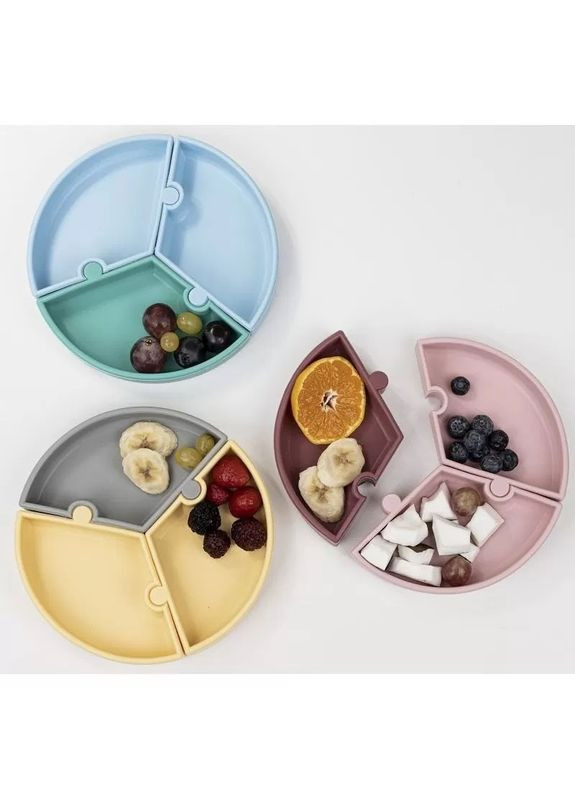 Секционная тарелка Puzzle на присоске 19 см Mineral Blue/Powder (101050059) MinikOiOi (323096588)