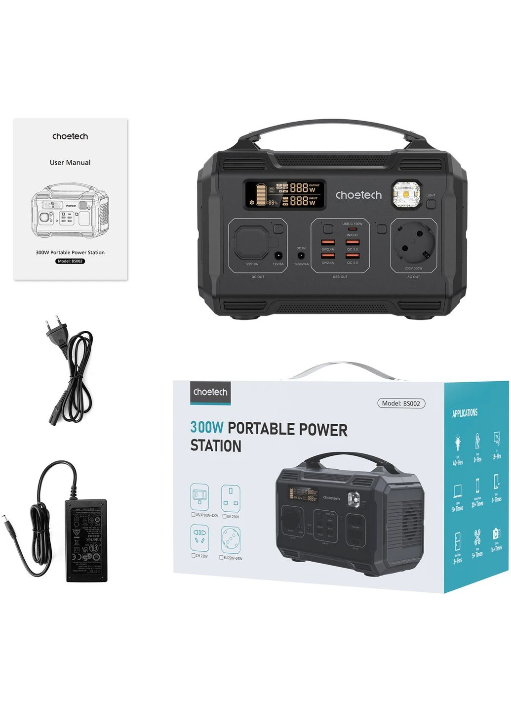Зарядная станция CHOETECH 300W Power Station (BS002-V2) Portable (393544360)