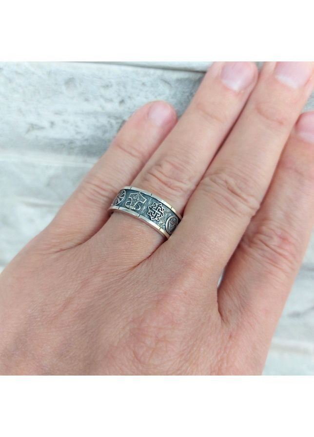Кільце з рунами зі срібла з чорнінням No Brand (366338563)