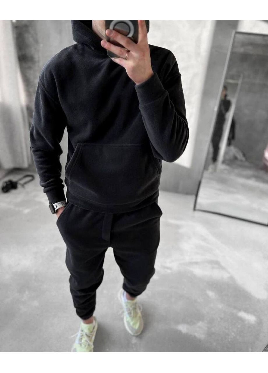 Черный костюм двухсторонний полар флис очень теплый брюки и кофта Україна