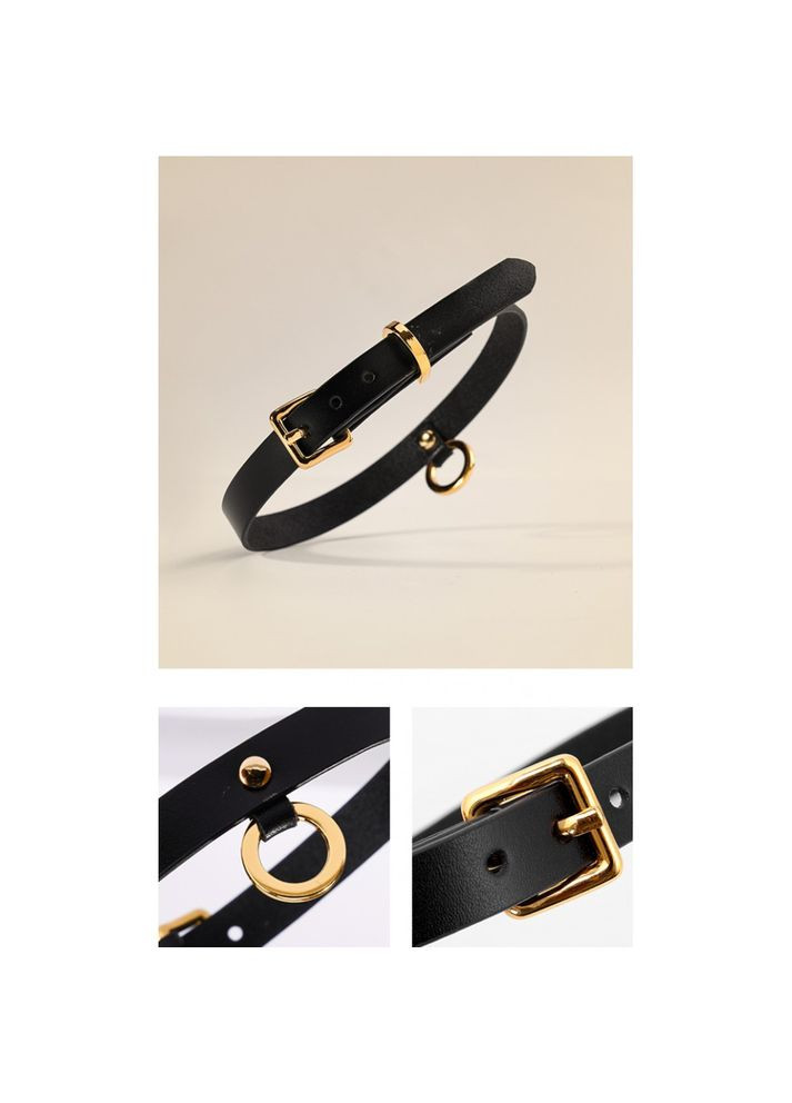 Тонкий нашийник (чокер) з італійської шкіри, чорного кольору, Thin UPKO Zalo (303906867)
