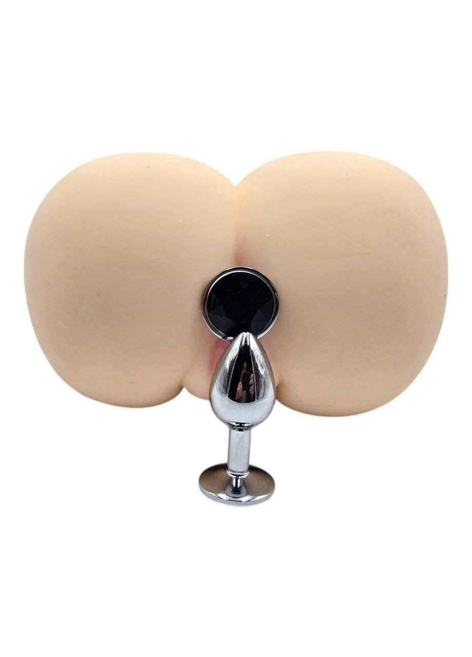 Анальная пробка с камнем металлическая для начинающих цвет камня черный Размер S China (322424089)