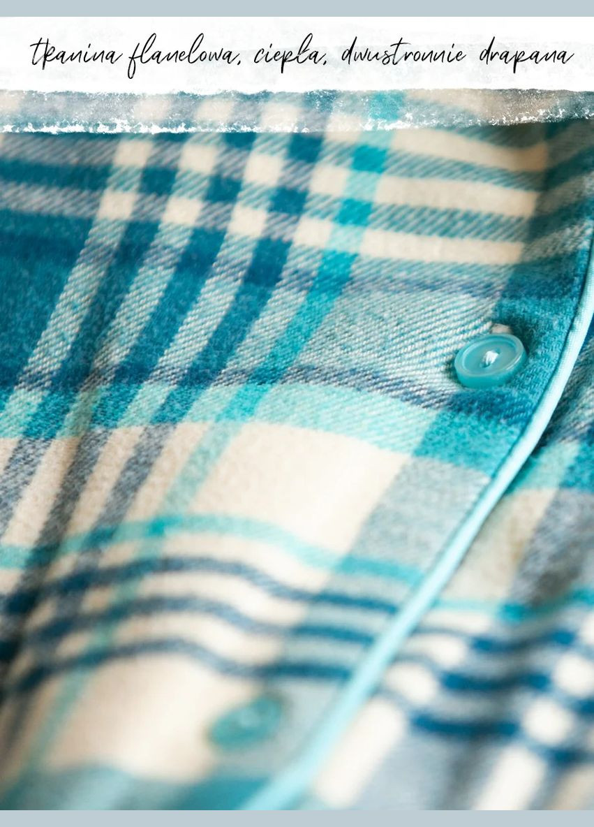 Бірюзова зимня жіноча тепла фланелева піжама сорочка + брюки Key