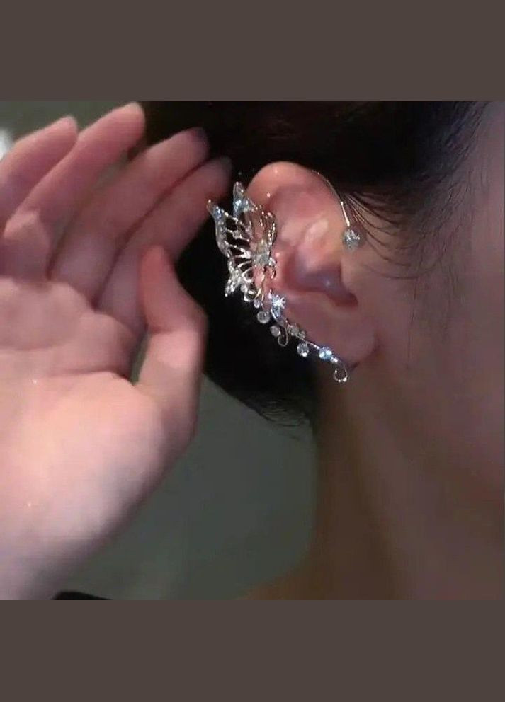 Модняча серебристая правая кафа бабочка в стразах, 5597-1 Fashion Jewelry (338431466)