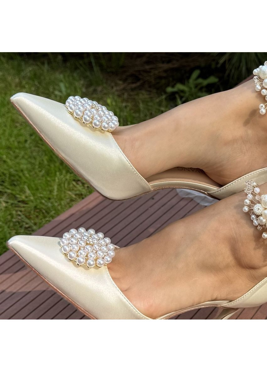 No Brand Жіночі туфлі весільні атласні та брошкою перли квітка 9 см білий з текстиль, — (351394314)
