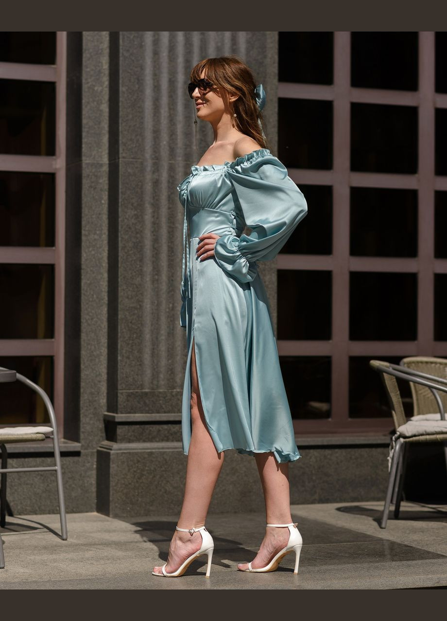 Голубое женское платье миди из шелка армани тиффани Maybel