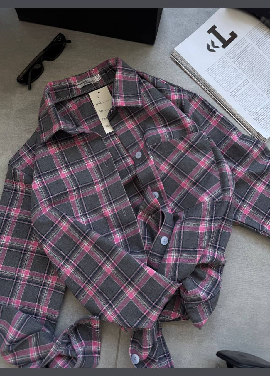 Серая повседневный рубашка в клетку Гермес с длинным рукавом