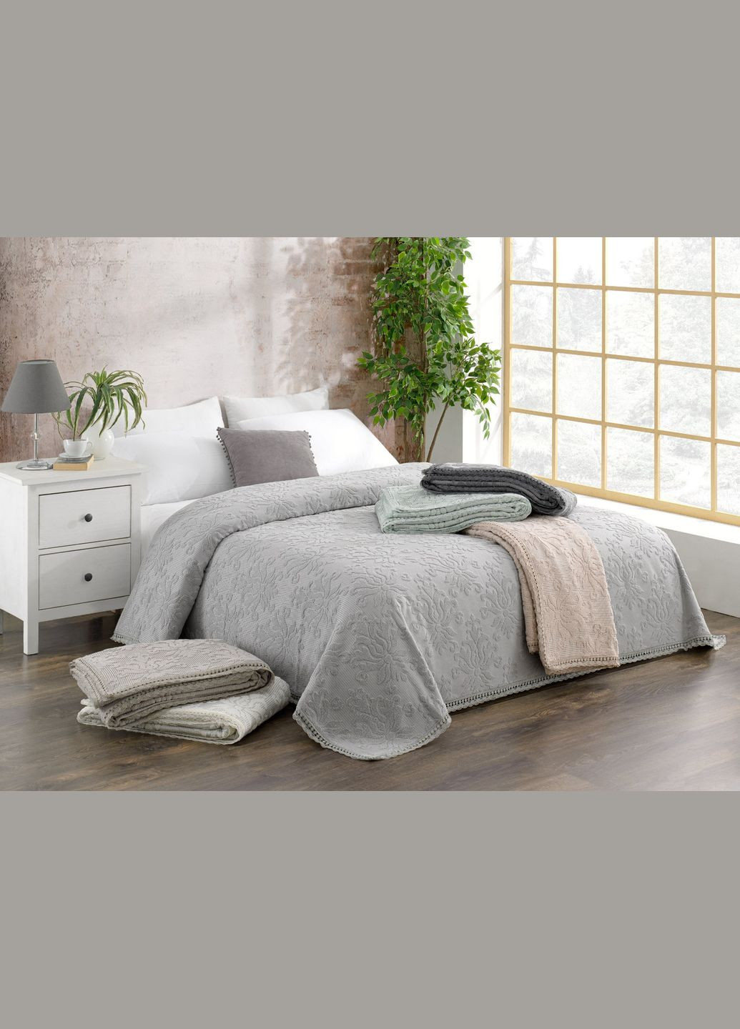 Махрове покривало Zeren 220 х 240 см Light Grey Moss (330769755)