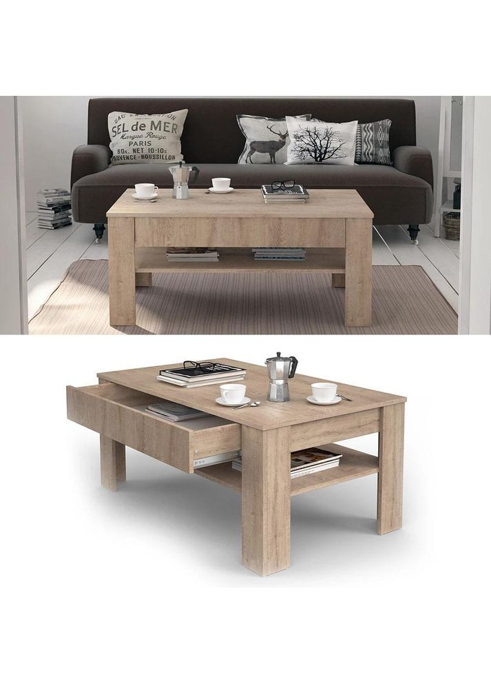 Стіл журнальний, журнальний столик, кавовий столик, столик з шухлядою і полицею I-035 No Brand (370145405)