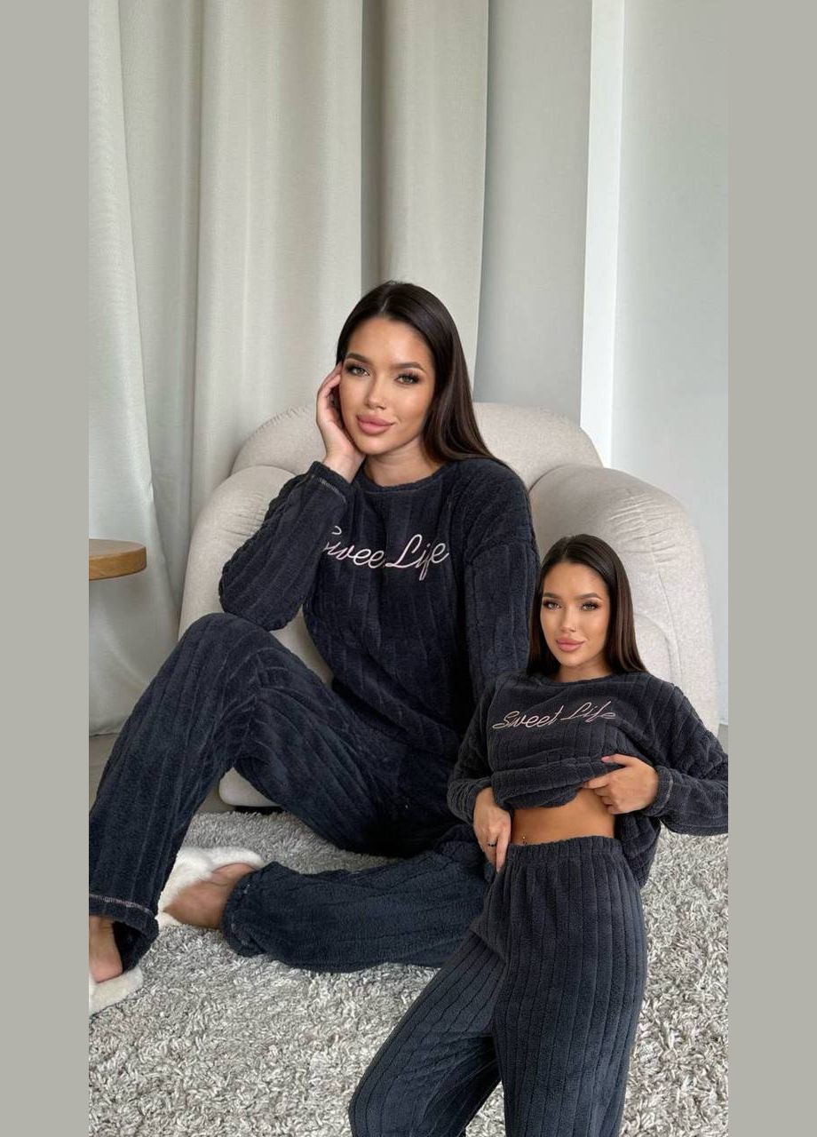 Темно-сіра зимня піжама кофта + брюки Eliz