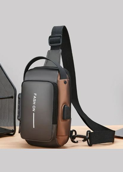 Водонепроникна чоловіча оксфордська сумка рюкзак через плече з текстурою та комбінаційним замком і USB FSN Сірий із золотим XJXN (317462582)