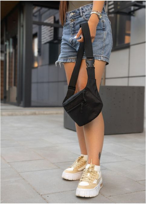 Жіноча тканинна поясна сумка бананка Чорна (2908038617) Sambag (366036760)