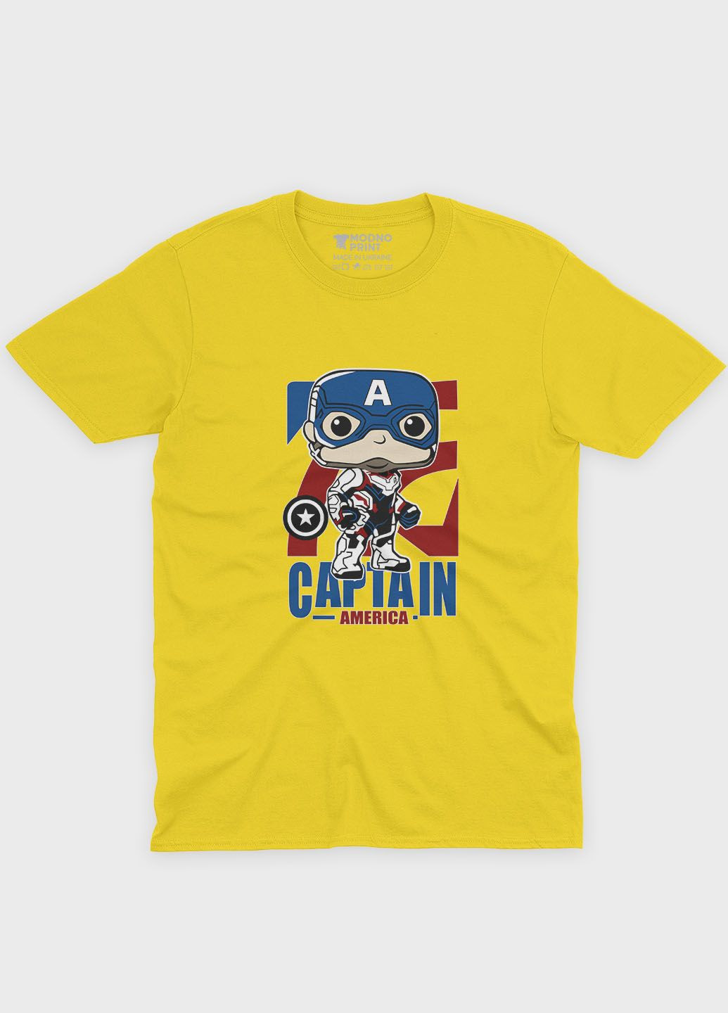 Желтая мужская футболка с принтом супергероя - капитан америка (ts001-1-sun-006-022-007) Modno