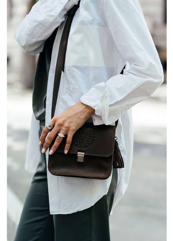 Сумка жіноча крос-боді через плече з натуральної шкіри для документів та для телефону маленька Коричневий 40218 BlankNote (367055330)