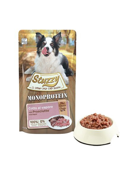 Беззерновой монопротеиновый влажный корм для собак Monoprotein Ham ветчина - пауч 150г (8005852184016) Stuzzy (346389730)
