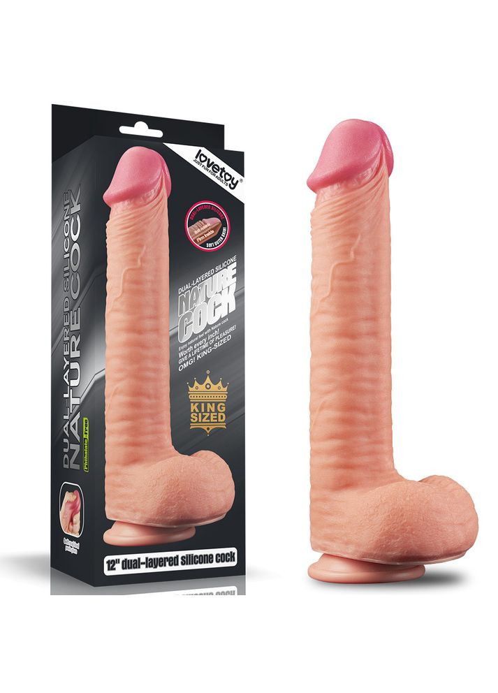 Фалоїмітатор реалістичний - Dual-Layered Silicone Cock 12" Flesh - Реалістичні фалоімітатори і ділдо Lovetoy (336946381)
