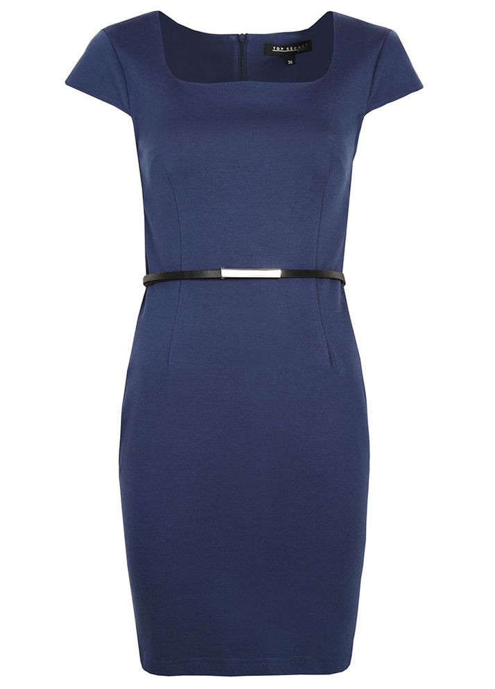 Синее кэжуал платье женское синиие в стиле ампир Let's Shop однотонное