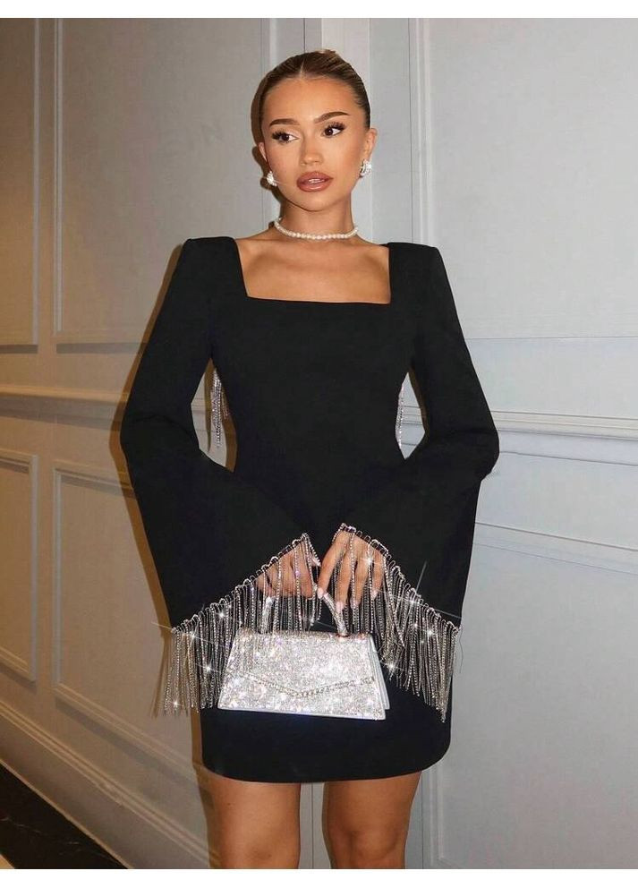 Чорна святковий, коктейльна, вечірня жіноча сукня з відкритою спиною з відкритою спиною Avanti однотонна