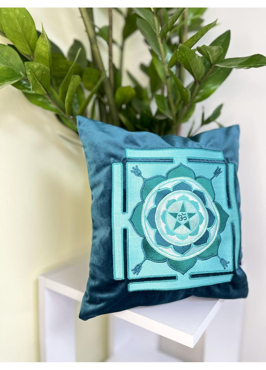 Подушка оберег Янтра Шива 30×30 см зеленый бархат (NF0272) Tiferet-NF (371772225)