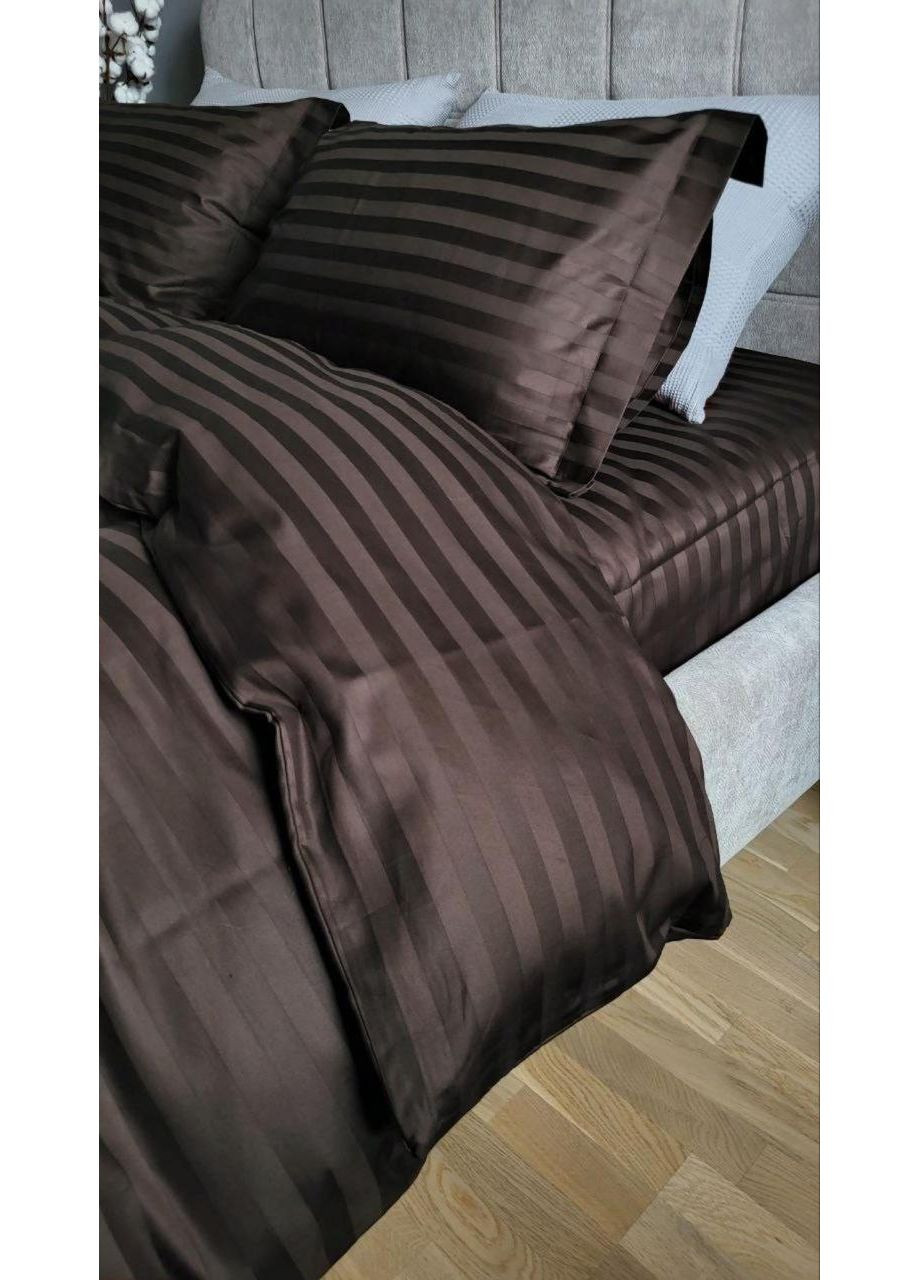 Постільна білизна з резинкою CHOCOLATE, сатин страйп PREMIUM 2/2см Двухспальний розмір, наволочки 70/70 No Brand (363192014)