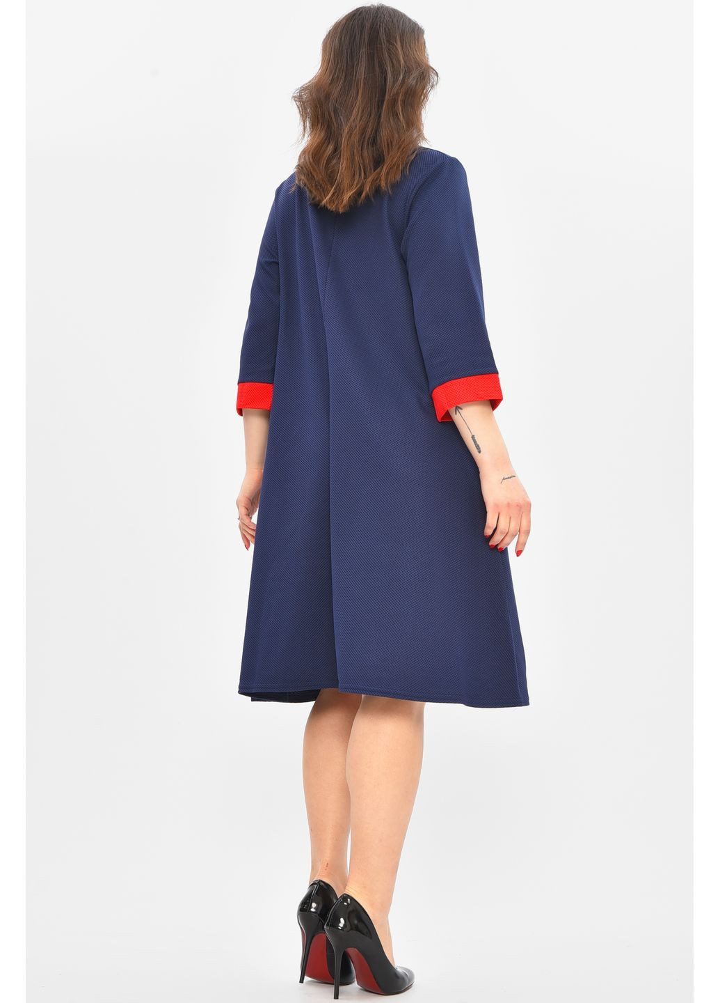 Темно-синя повсякденний сукня жіноча напівбатальна темно-синього кольору з баскою Let's Shop однотонна