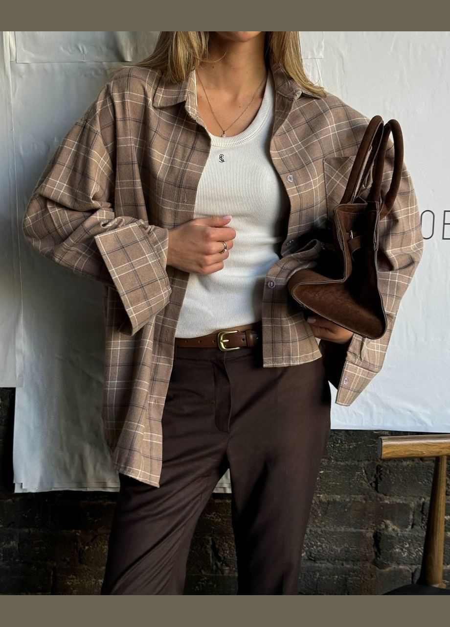 Светло-коричневая кэжуал рубашка в клетку JUGO с длинным рукавом