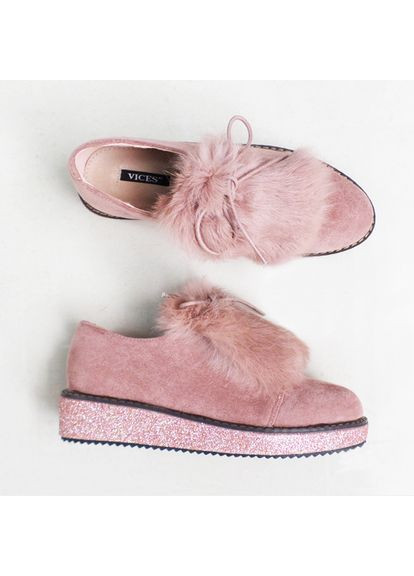 Vices Туфлі жіночі рожеві зі знімним натуральним хутром кролика. Розмір 38-24см броги рожевий з текстиль, — демісезон (348472383)
