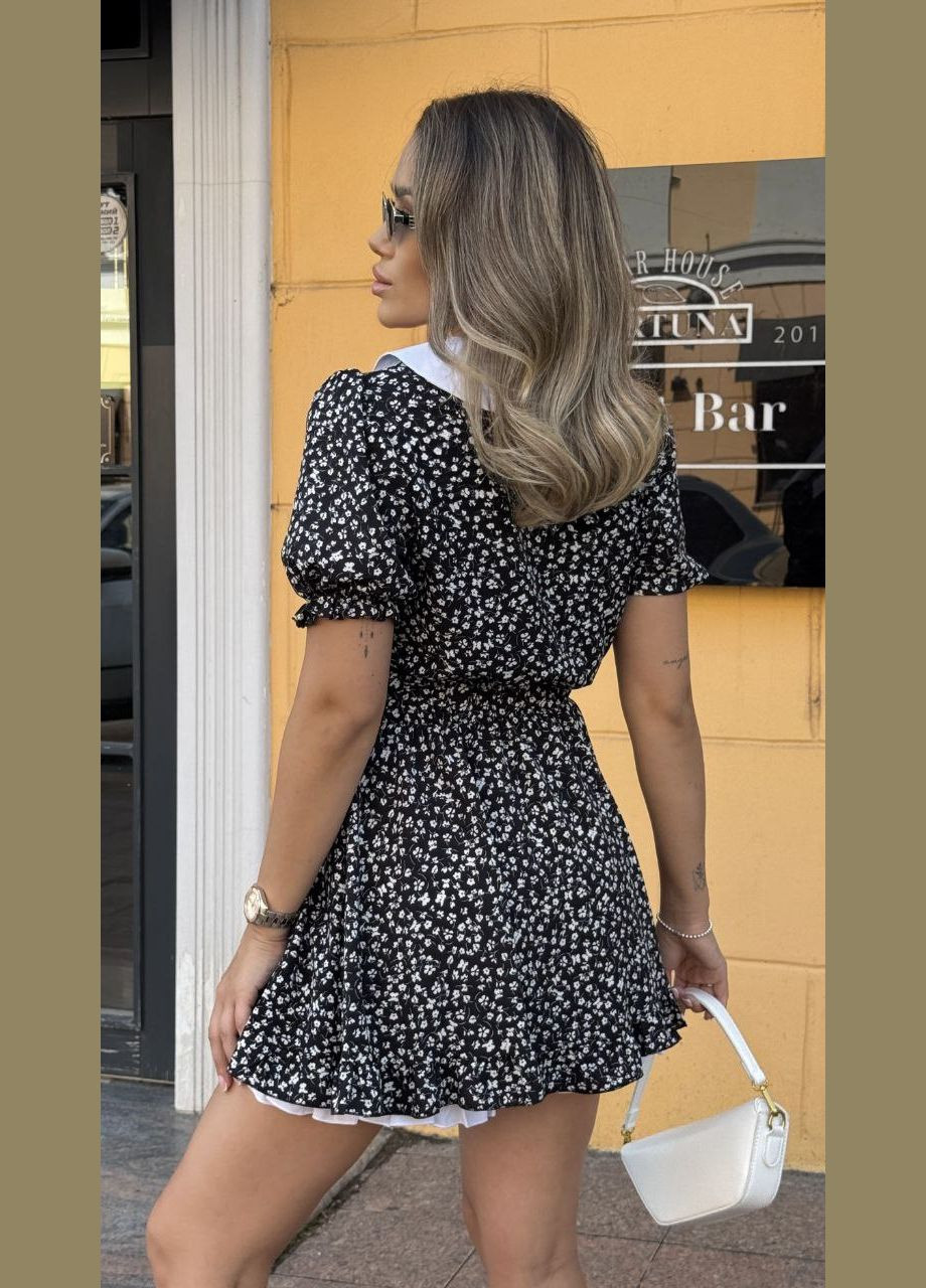 Черно-белое праздничный, повседневный женское платье 2 в 1 с шортами. Avanti с цветочным принтом