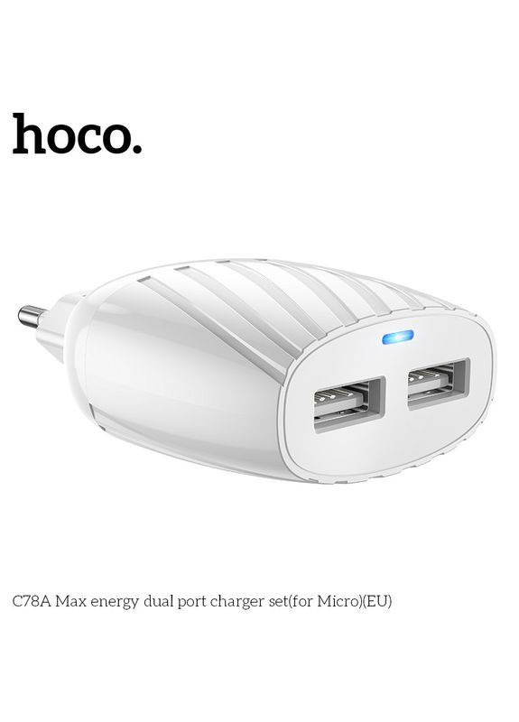 Адаптер мережевий Micro USB Cable Max energy C78A 2USB, 2.4A Hoco (293345712)