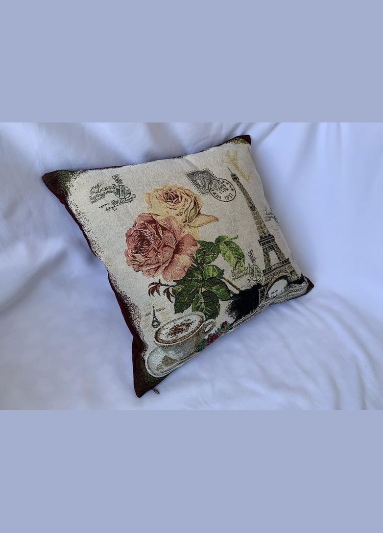 Подушка декоративная на диван ткань гобелен Париж 45*45 см, съемный чехол на молнии Hanna (317171306)