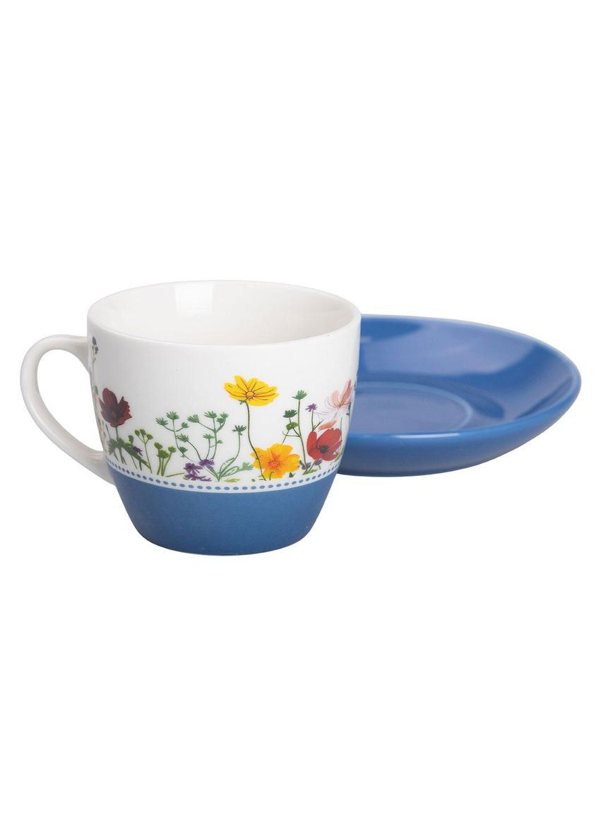 Порцелянова чашка з блюдцем 250 мл з квітами Синя RX-N24723BL Liling Rongxiang Ceramic (369143098)