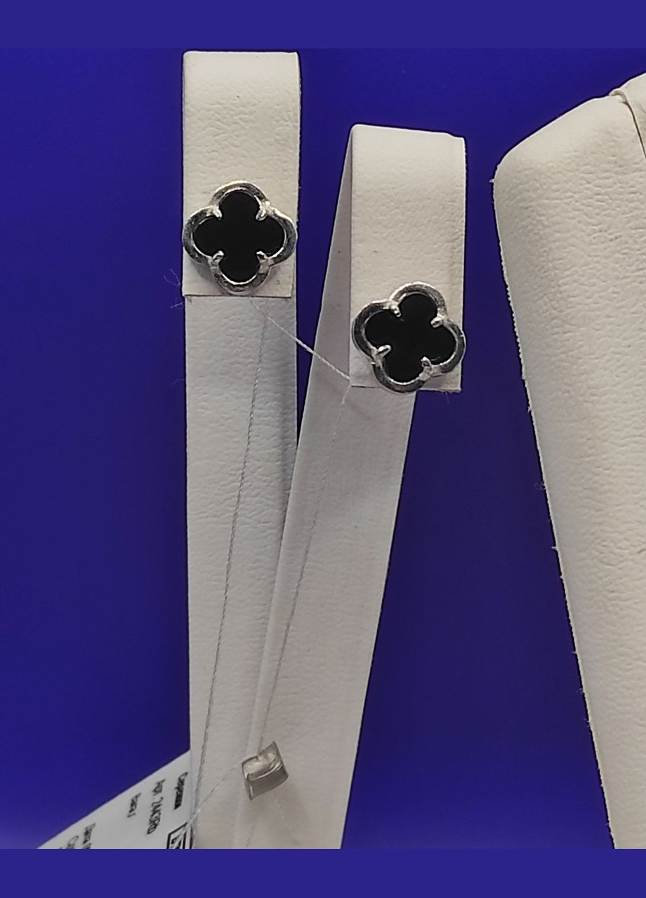 "Серебряные серьги 925 пробы в форме клевера с родиевым покрытием"Shiny 2443Rb No Brand (331145244)