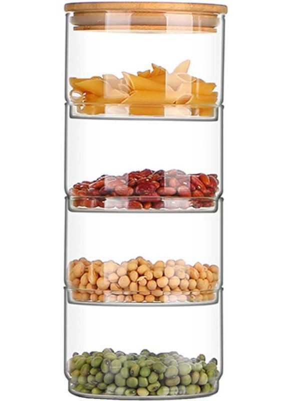 Набор 4 стеклянных емкостей Cadassi 400мл для хранения продуктов с бамбуковой крышкой S&T (330137734)