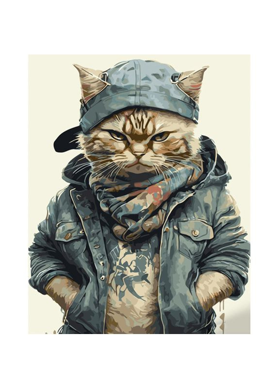 Картина по номерам для взрослых Кот в джинсовке акриловая развивающая см Strateg (368337466)