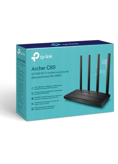 Роутер Archer C80 Black, Wi-Fi 802.11a/b/g/n/ac, до 1900 Mb/s, 2.4/5GHz, 4x100/1000 Mb/s, RJ45 100/1000Mb/s (Gb), 4 зовнішні TP-Link (334116583)