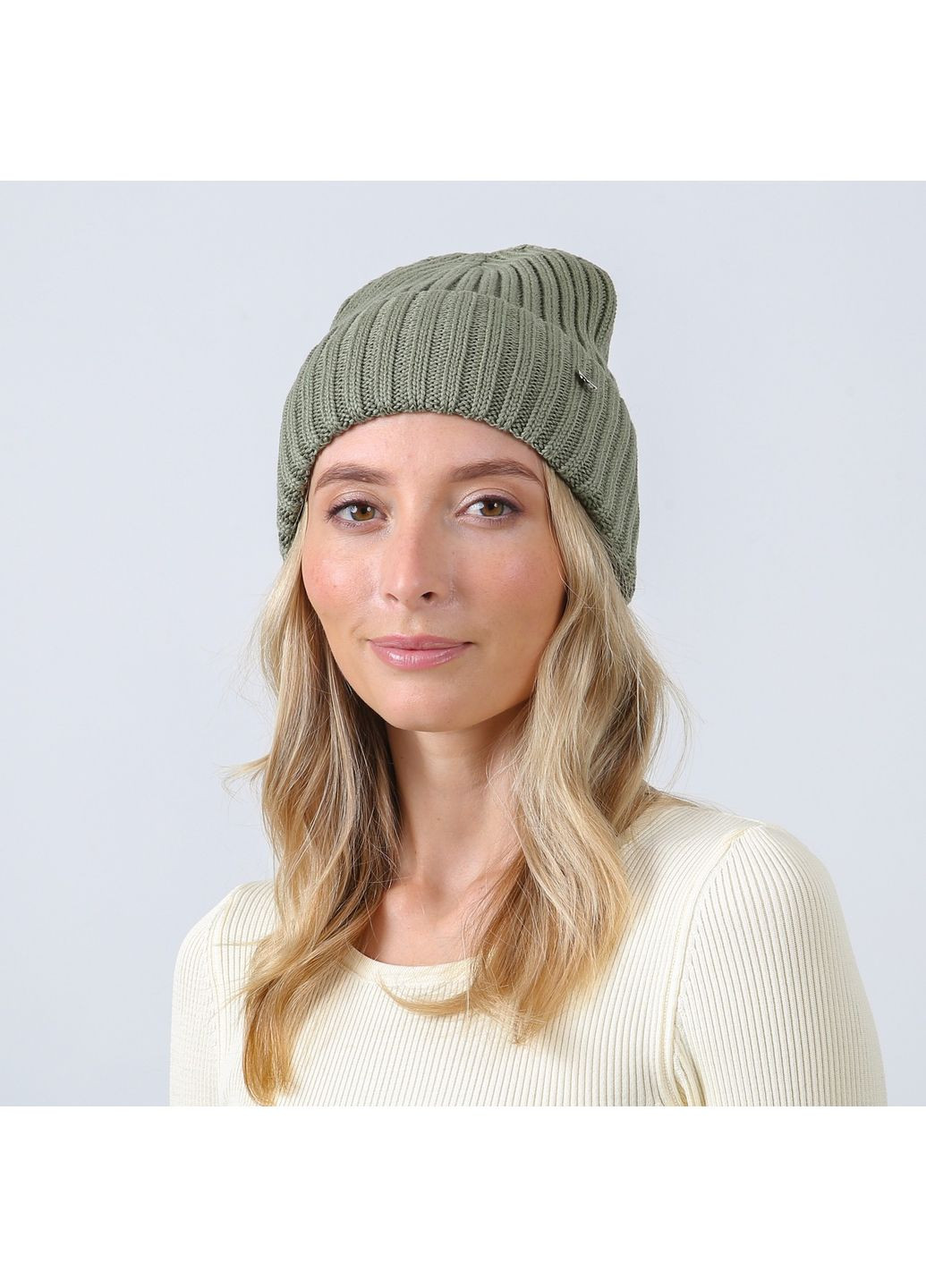 Шапка бини женская хлопок зеленая RUFUS LuckyLOOK 887-695 (352690869)