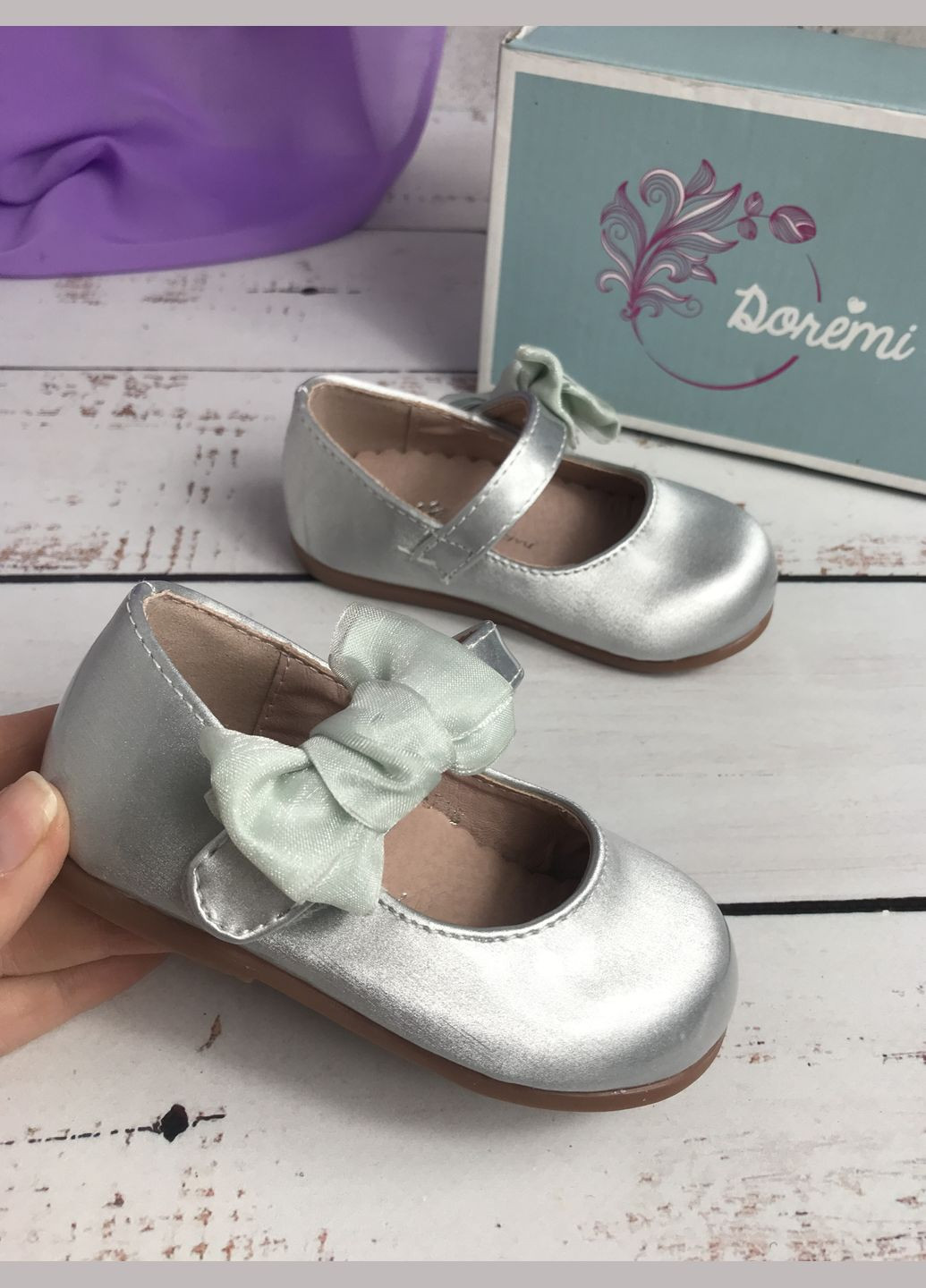 Серебряные туфли детские серебристый (037) без каблука DoReMi