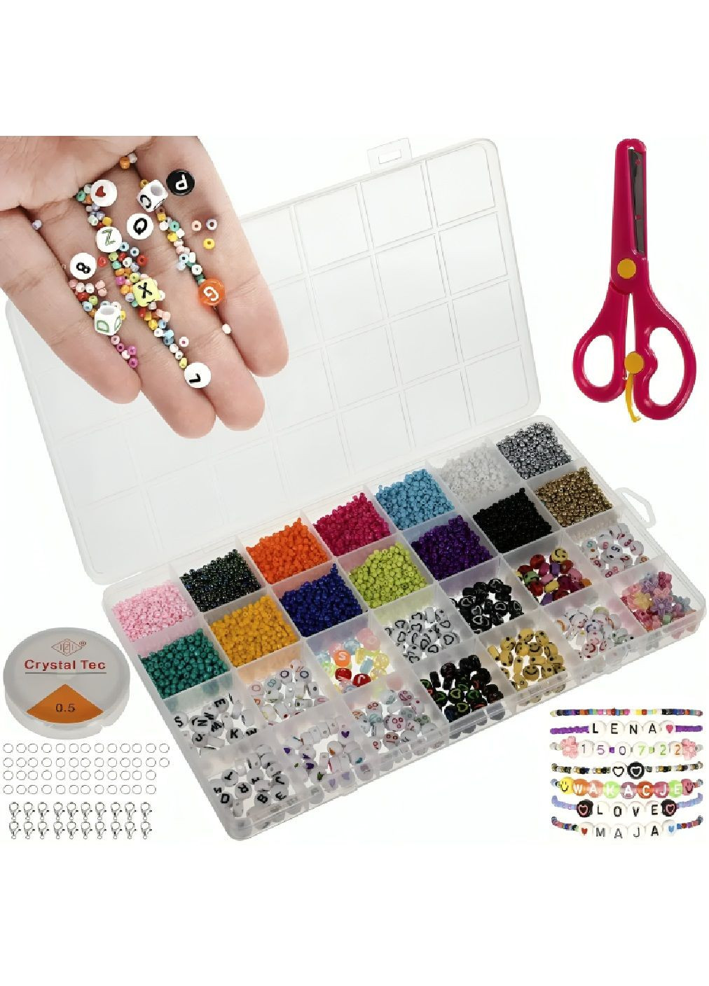 Комплект для виготовлення дитячих прикрас браслетів намист 28 видів намистин 10000 елементів 23х11х2 см (481385-Prob) Unbranded (361306306)
