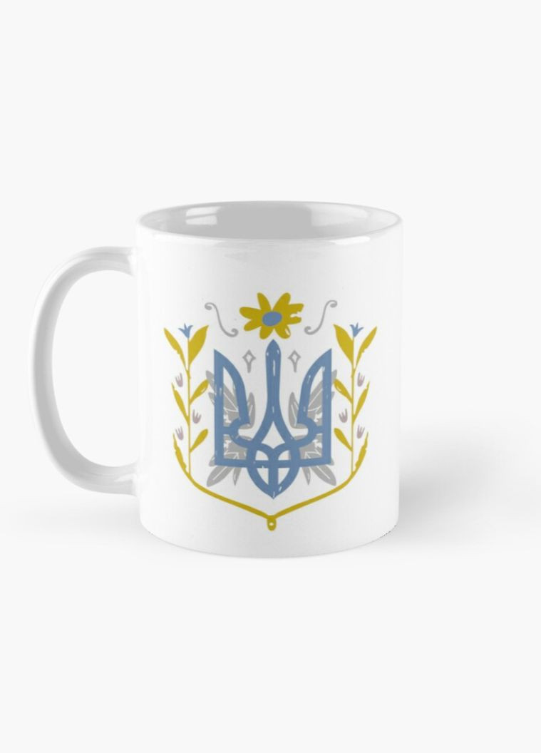 Чашка Керамическая Кружка с принтом Герб Украины цветы Белая 330 мл Orca (317320283)