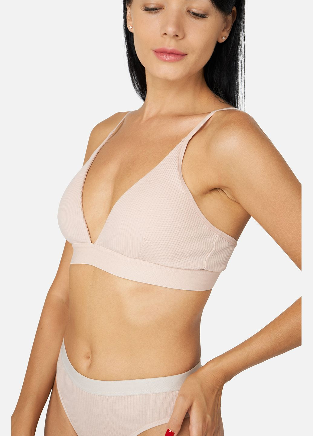 Світло-рожевий жіночий бюстгальтер трикутник колір пудровий цб-00256432 Melanvour трикотаж