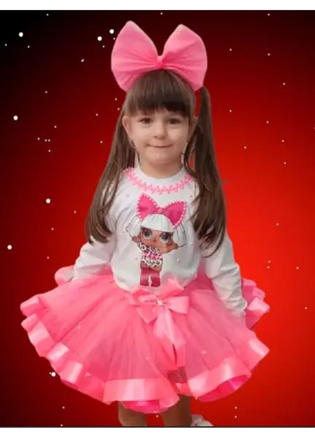 Белый праздничный набор для девочки с любимым принтом (юбка, реглан, обруч) юбочный No Brand