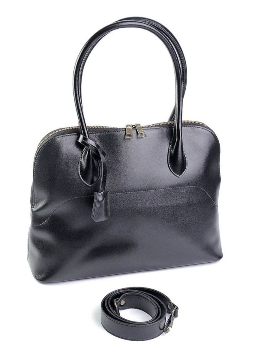 Жіноча сумка саквояж з натуральної гладенької шкіри велика чорна No Brand (364315757)